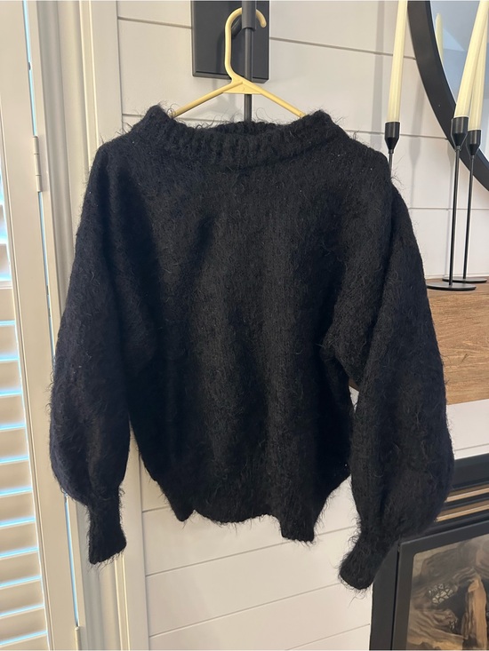 Harmony Classics Sweaters - MOHAIR & WOOL Black Crewneck Fuzzy Balloon-Sleeve Sweater
